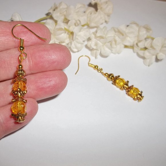 Yellow Gold Beaded Dangle Earrings Set NWT 5258 - Picture 6 of 8